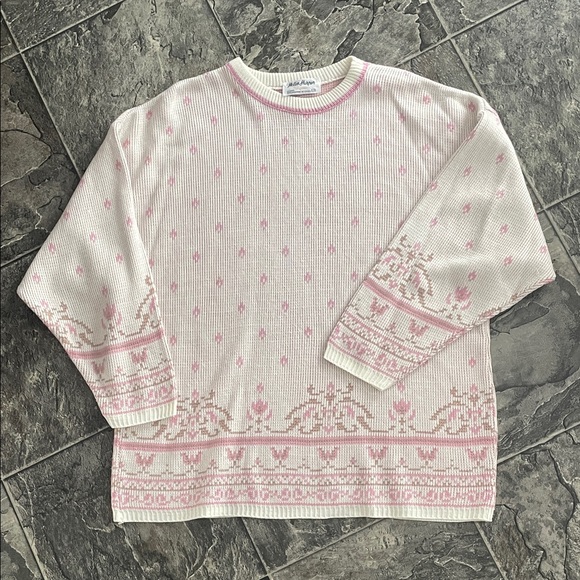 Helen Harper Sweaters - Vintage HELEN HARPER 🇨🇦 Pink White Patterned Sweater Cottagecore Coastal Grandma